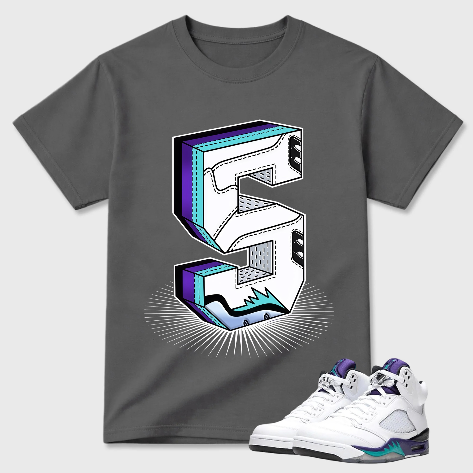 Cartoon Hands Sneaker Tees - Air Jordan 5 Grape