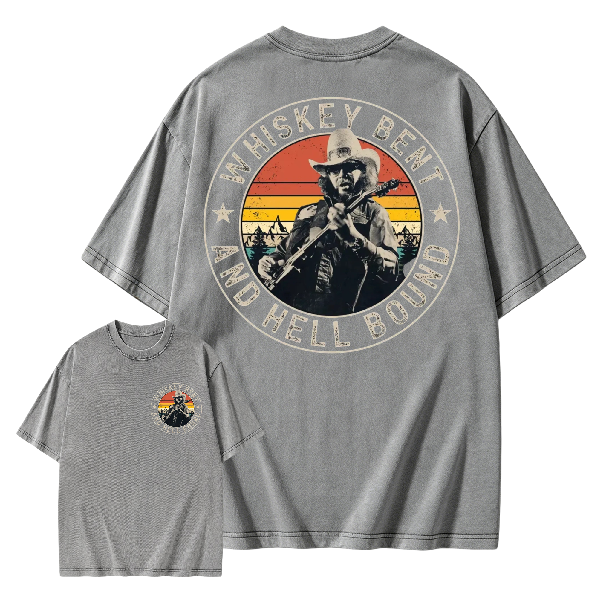 Vintage Country Music T-Shirt, Retro Outlaw Cowboy Graphic Washed T-shirt