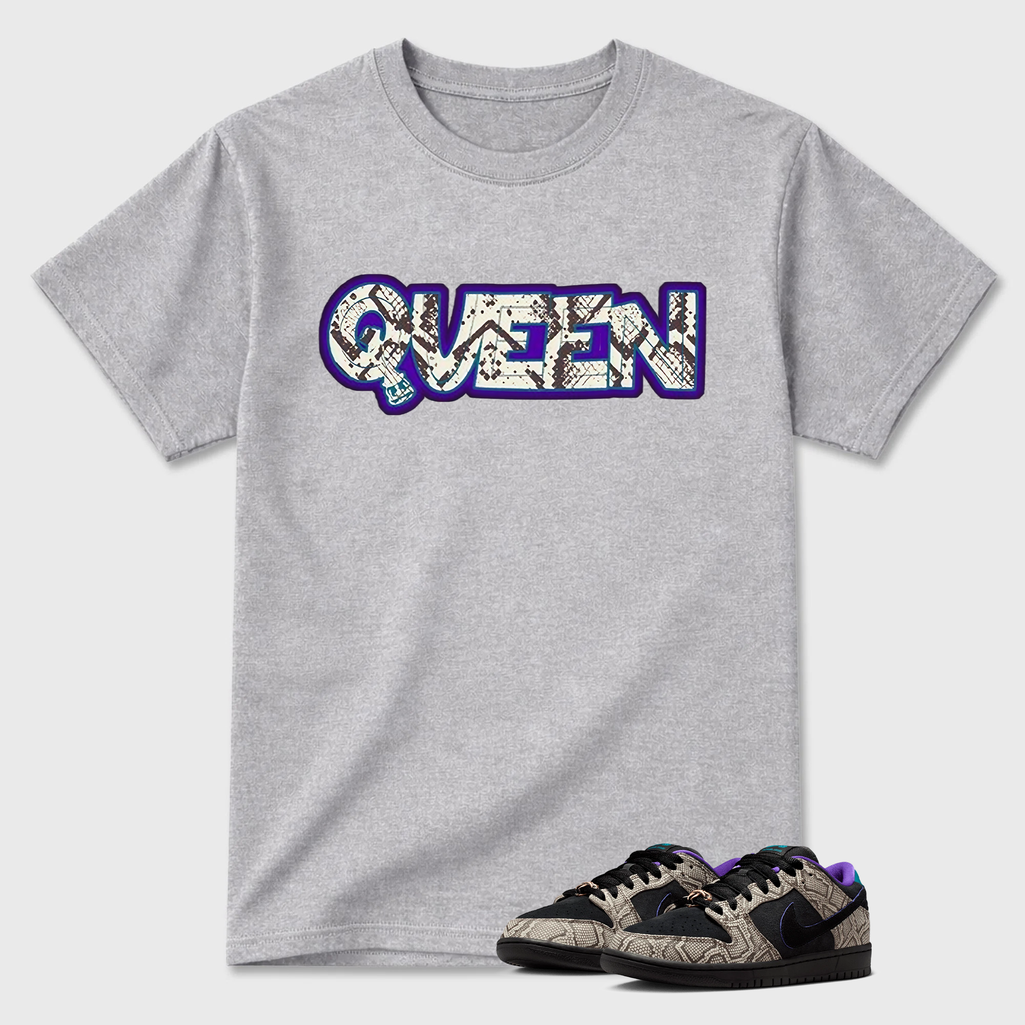 "QUEEN" Snake Print Neon Outline Dunk Graphic Tee