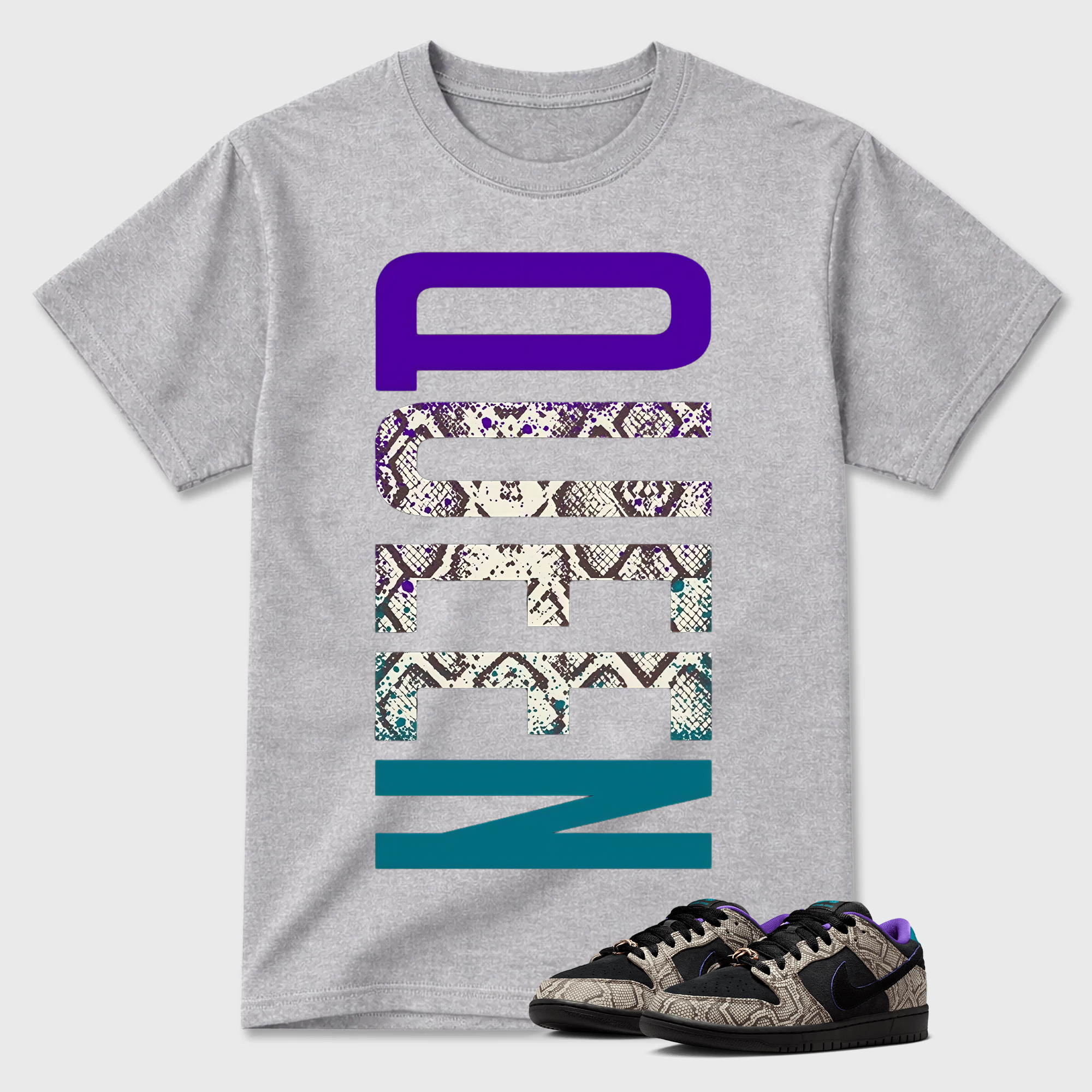 Vertical "PREM" Snake Print Dunk Matching Black T-Shirt