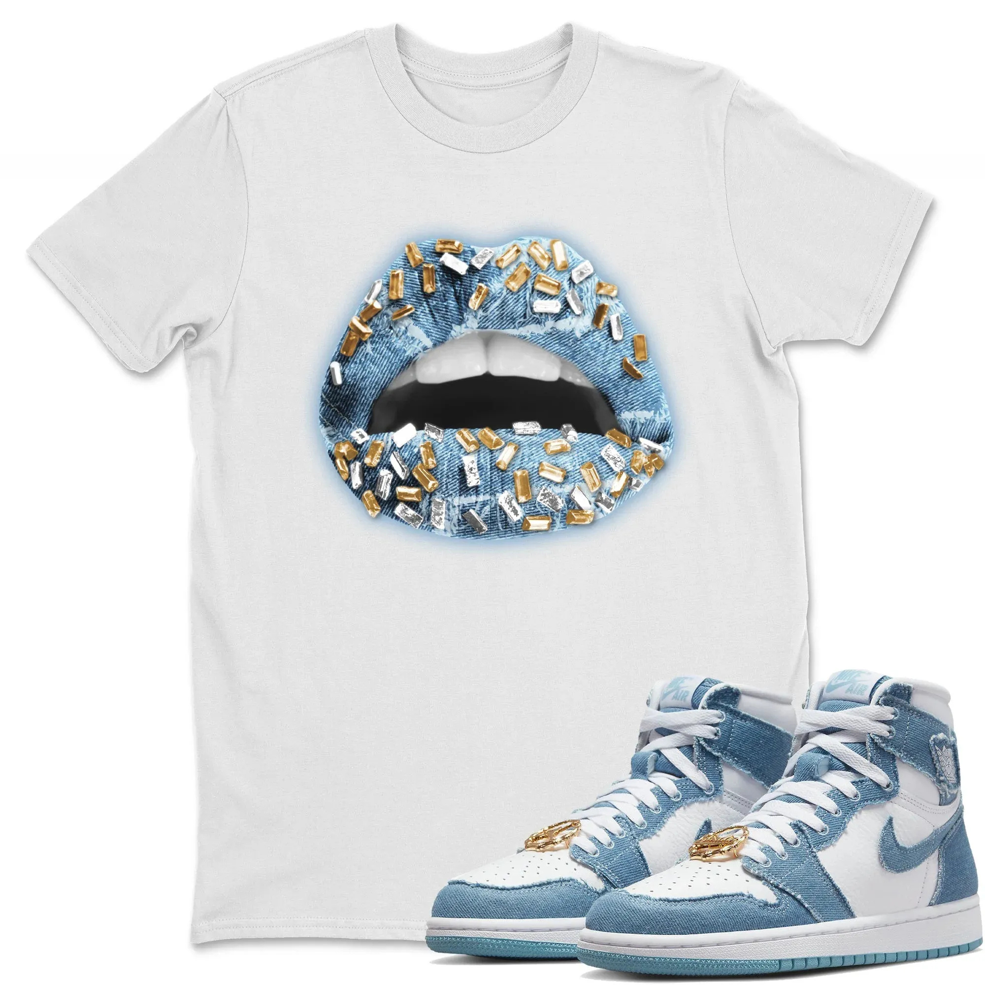 Lips Jewel Unisex Tops - Air Jordan 1 Denim