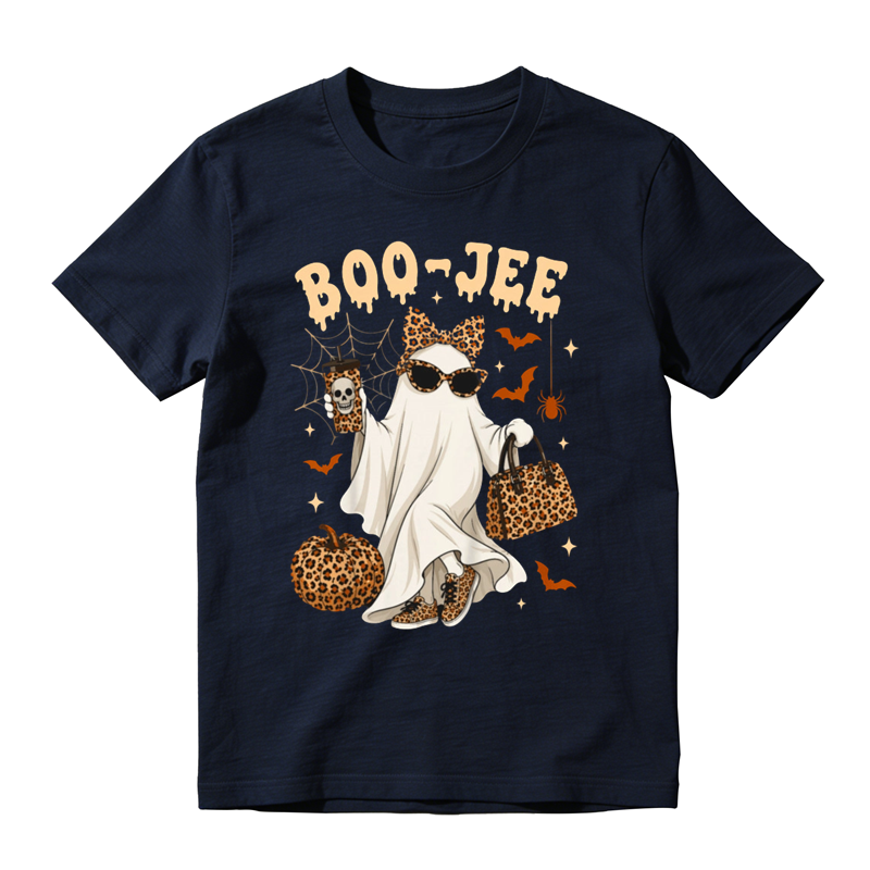 Leopard Pattern Ghost Pumpkin Spider Bat Graphic Tee Halloween Fashion Top