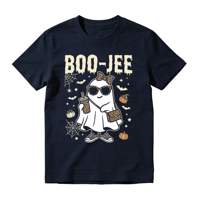 Boo Jee Leopard Ghost Sunglasses Iced Drink Graphic Tee Halloween Party Top