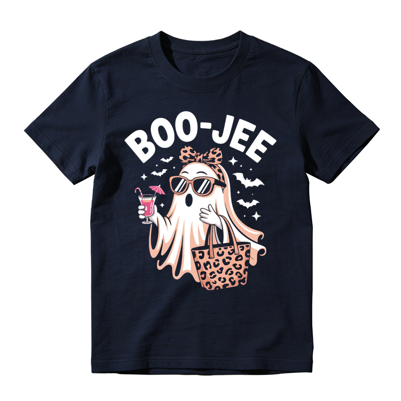 Boo Jee Leopard Bow Ghost Sunglasses Cocktail Drink Graphic Tee Halloween Party Top