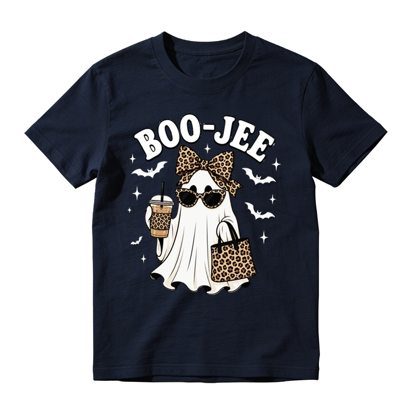 Stylish Ghost With Leopard Bow Sunglasses Print Tee Halloween Party Top