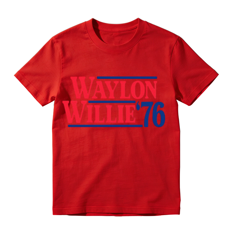American Retro Red Blue Contrast Text Graphic Crew Neck Tee