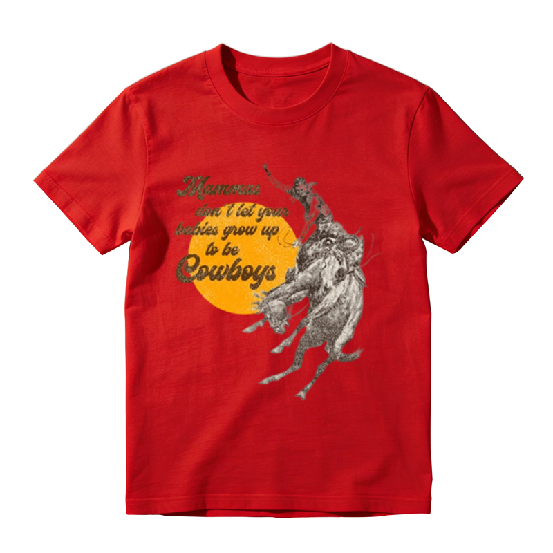 Sunset Bucking Horse Cowboy Vintage Slogan Distressed Print Casual T-shirt