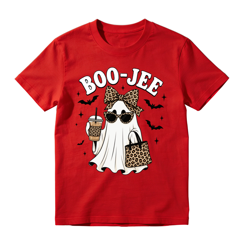 Stylish Ghost With Leopard Bow Sunglasses Print Tee Halloween Party Top