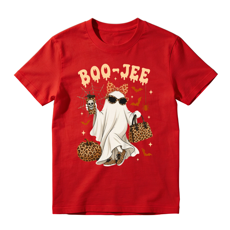 Leopard Pattern Ghost Pumpkin Spider Bat Graphic Tee Halloween Fashion Top