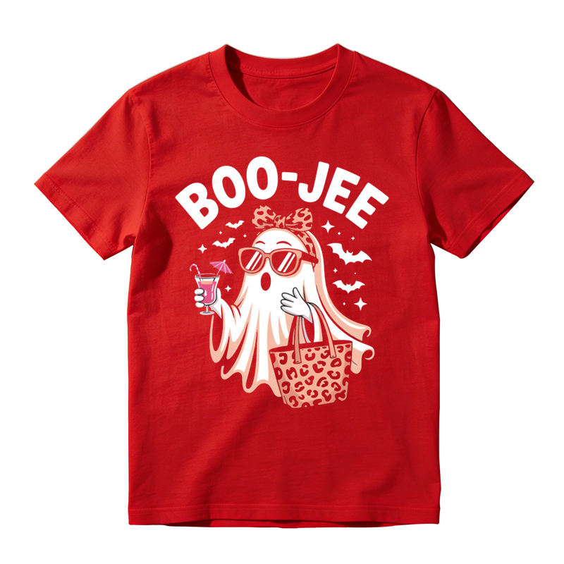 Boo Jee Leopard Bow Ghost Sunglasses Cocktail Drink Graphic Tee Halloween Party Top