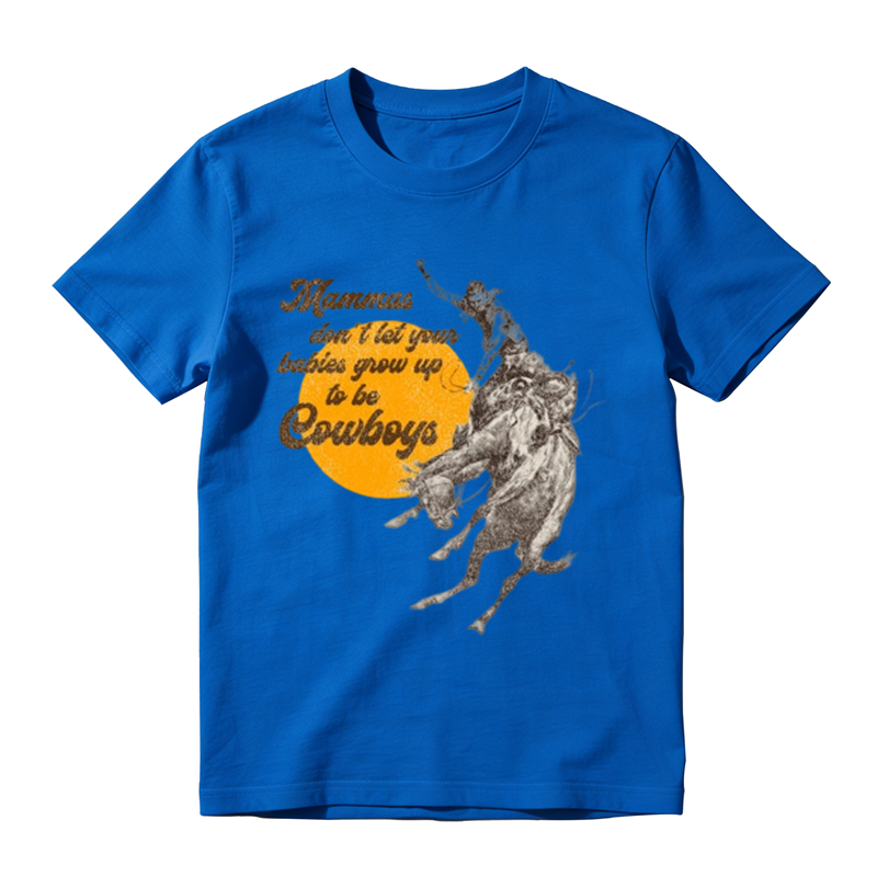 Sunset Bucking Horse Cowboy Vintage Slogan Distressed Print Casual T-shirt