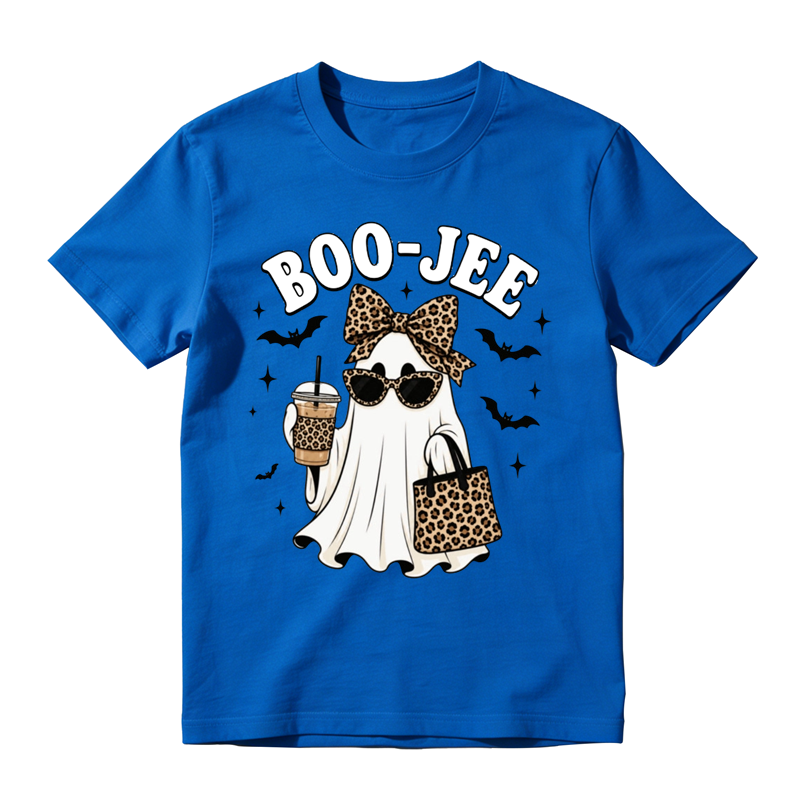Stylish Ghost With Leopard Bow Sunglasses Print Tee Halloween Party Top