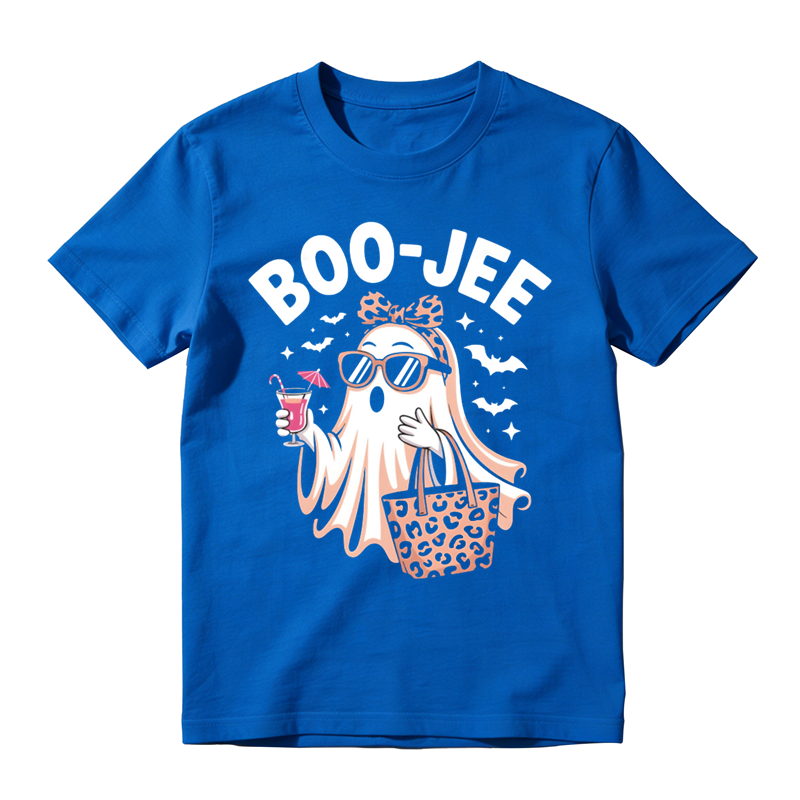 Boo Jee Leopard Bow Ghost Sunglasses Cocktail Drink Graphic Tee Halloween Party Top
