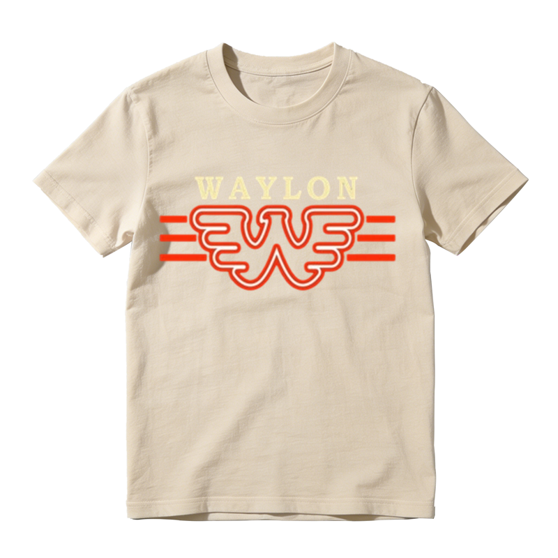 Neon Outline Wing W Symbol Stripe Letter Print Casual T-shirt