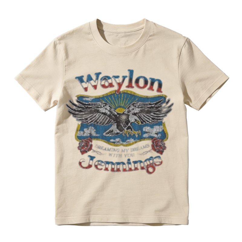 Vintage Distressed Eagle Rose Scenery Print Casual T-shirt