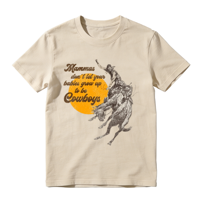 Sunset Bucking Horse Cowboy Vintage Slogan Distressed Print Casual T-shirt