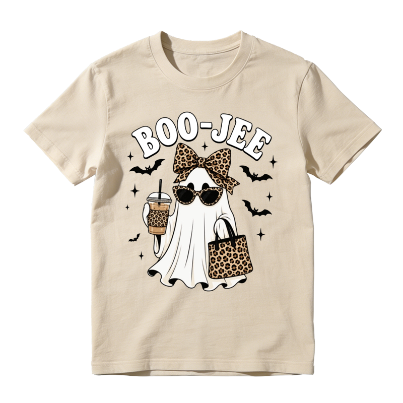 Stylish Ghost With Leopard Bow Sunglasses Print Tee Halloween Party Top