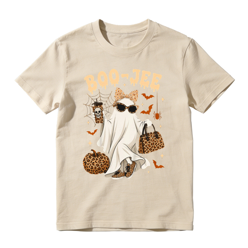 Leopard Pattern Ghost Pumpkin Spider Bat Graphic Tee Halloween Fashion Top