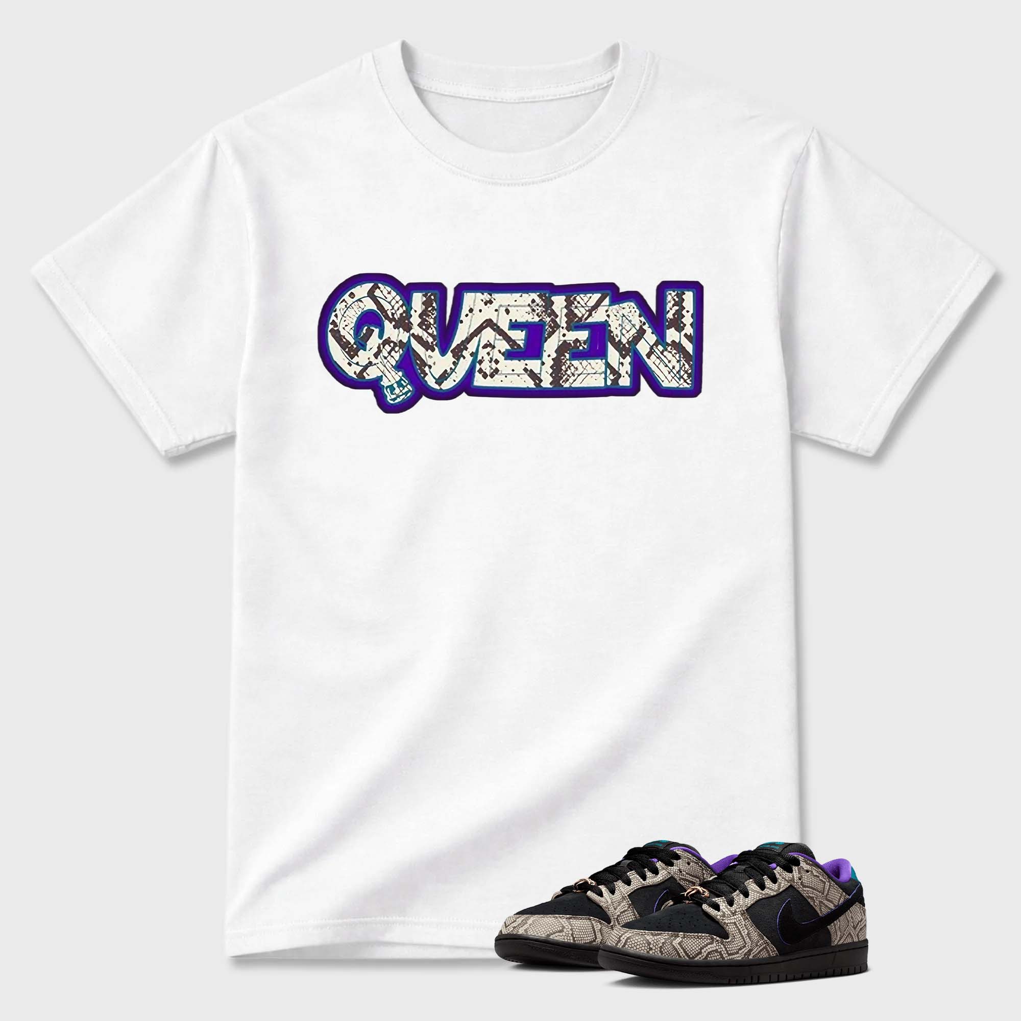 "QUEEN" Snake Print Neon Outline Dunk Graphic Tee
