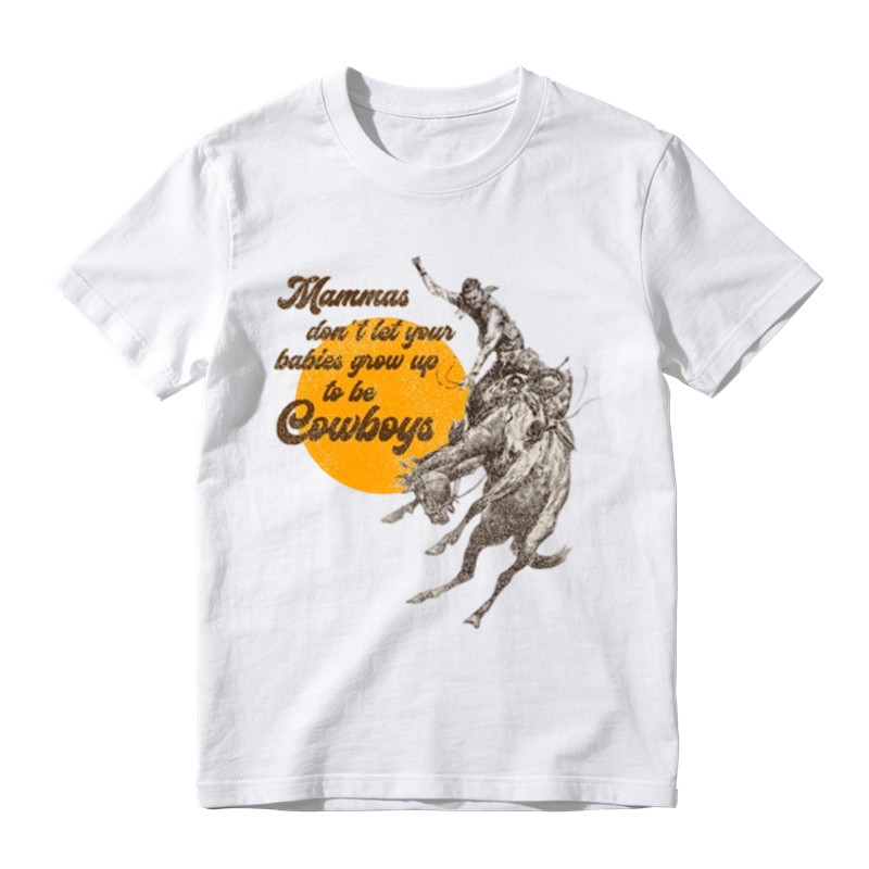 Sunset Bucking Horse Cowboy Vintage Slogan Distressed Print Casual T-shirt
