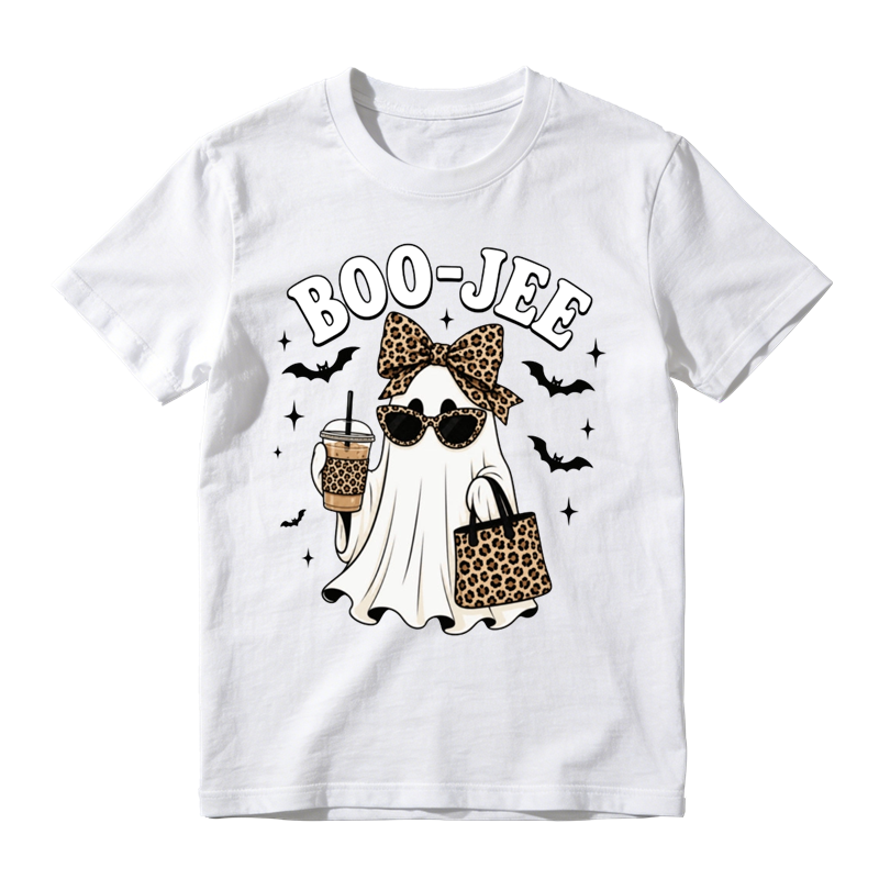 Stylish Ghost With Leopard Bow Sunglasses Print Tee Halloween Party Top