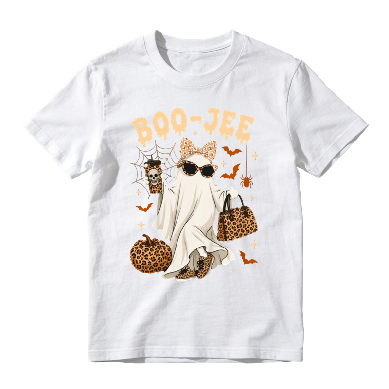 Leopard Pattern Ghost Pumpkin Spider Bat Graphic Tee Halloween Fashion Top