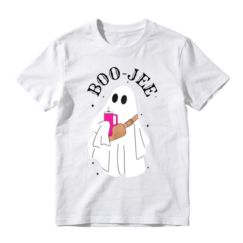 Cute Ghost Holding Pink Drink Boo Jee Funny Halloween T-shirt
