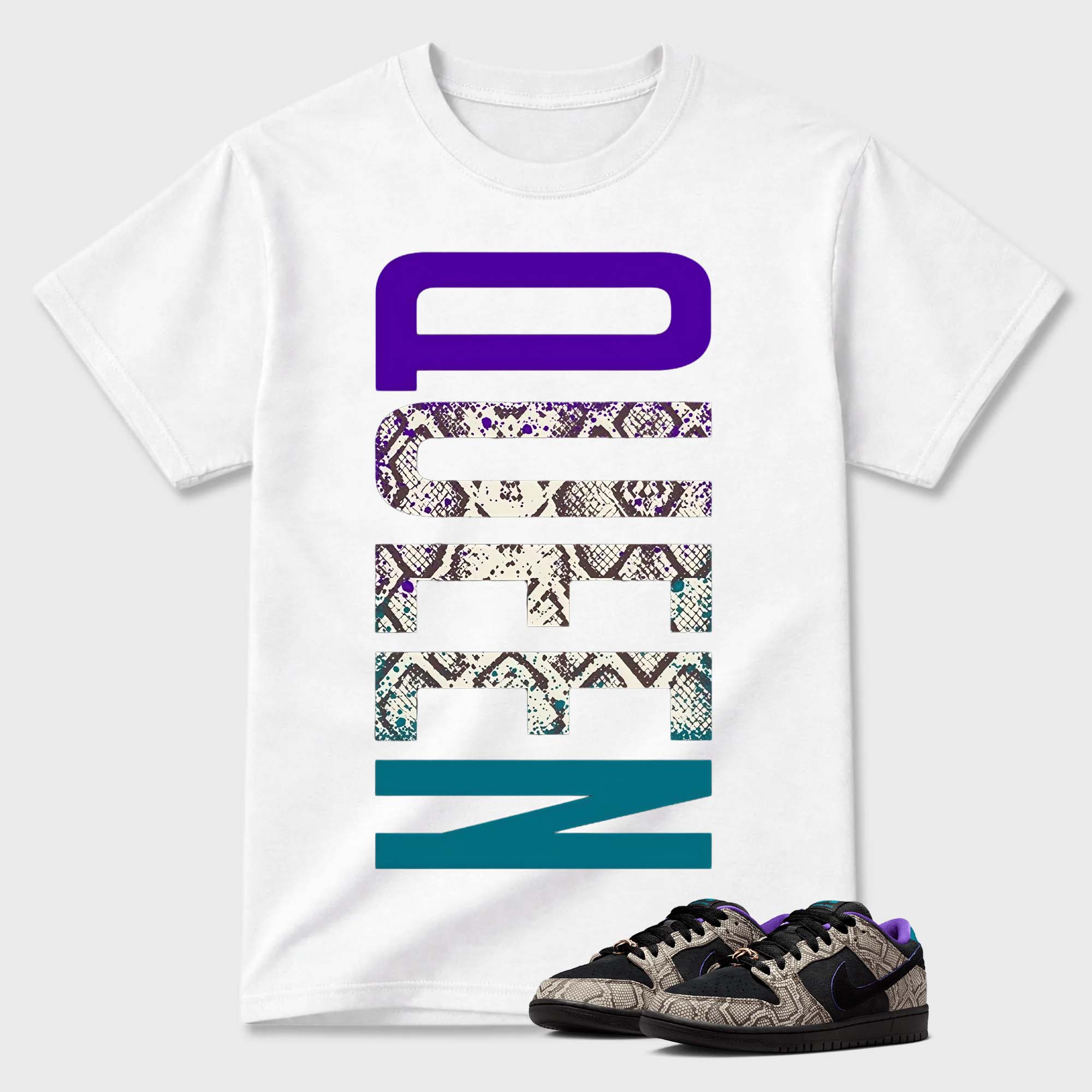 Vertical "PREM" Snake Print Dunk Matching Black T-Shirt