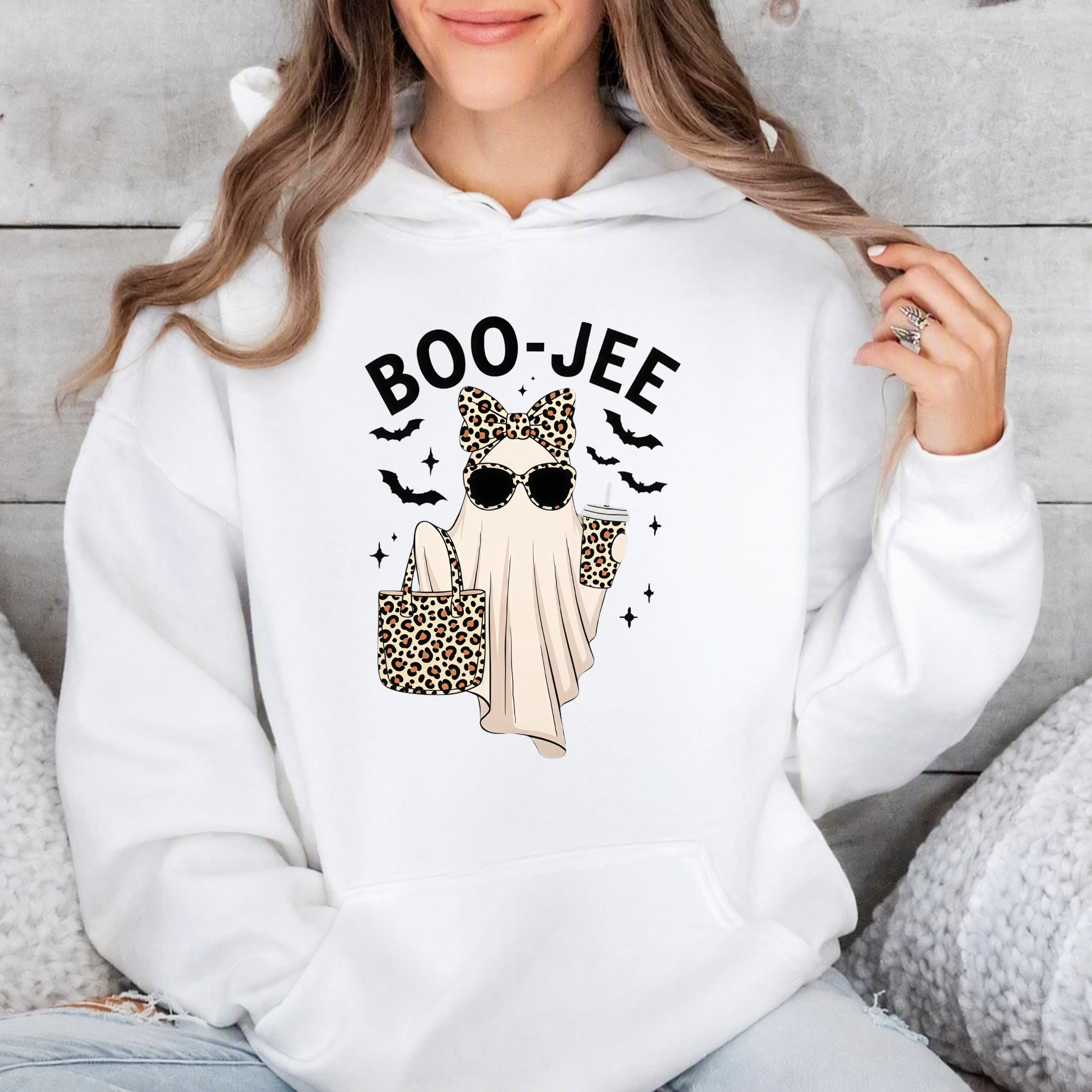 Boo Jee Leopard Cat Ghost Halloween Hoodie