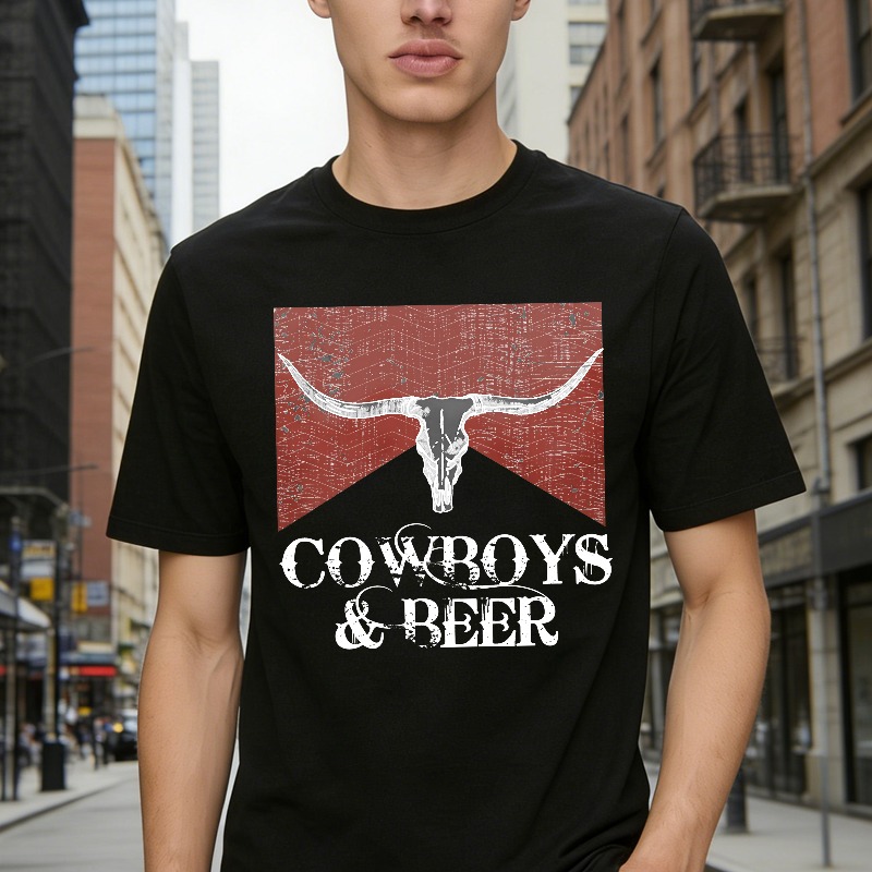 Cowboys And Beer Bull Skull Western Design Unisex Classic T-shirt