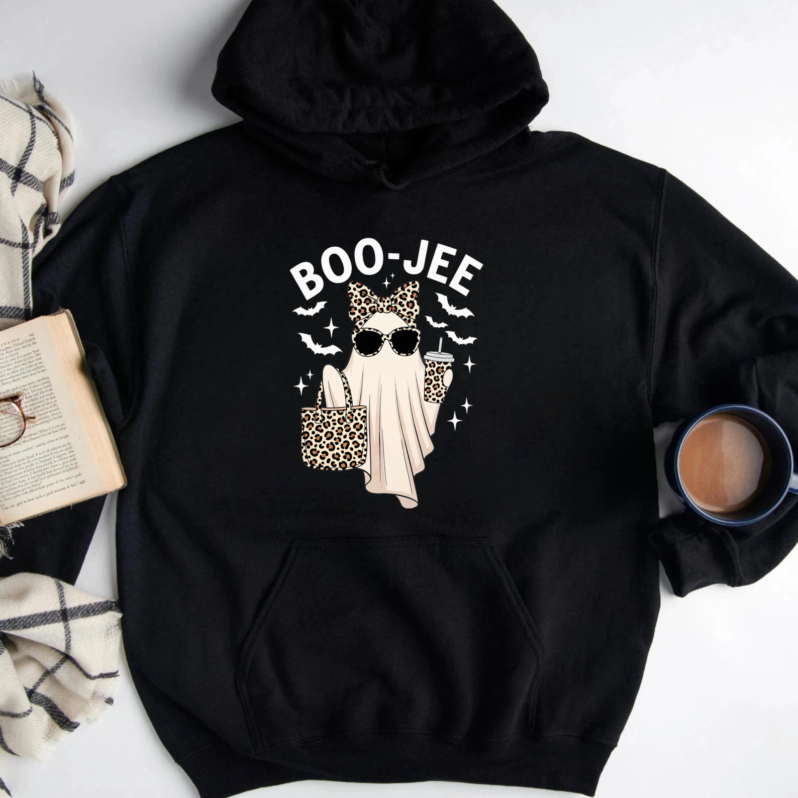 Boo Jee Leopard Cat Ghost Halloween Sweatshirt