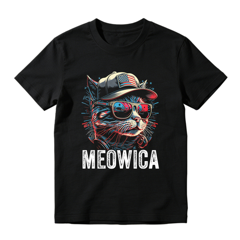Cat With American Flag Hat And Sunglasses Meowica Unisex Classic T-shirt