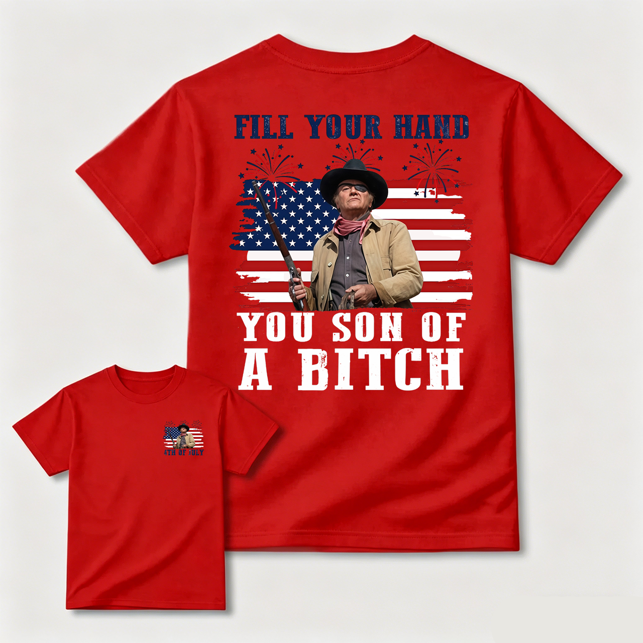 Funny Patriotic Cowboy Shirt for Men, Fill Your Hand USA Flag Graphic Tee, 4th of July Western Cowboy T-Shirt