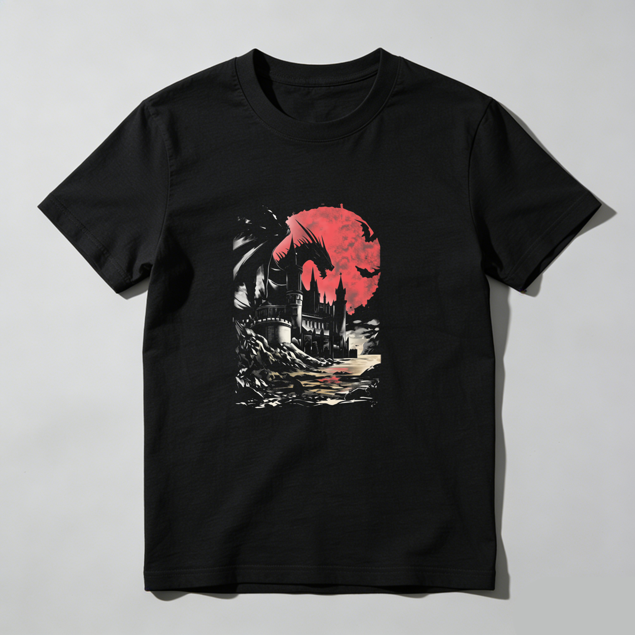 Dark Castle Under Red Moon tshirt 100% cotton
