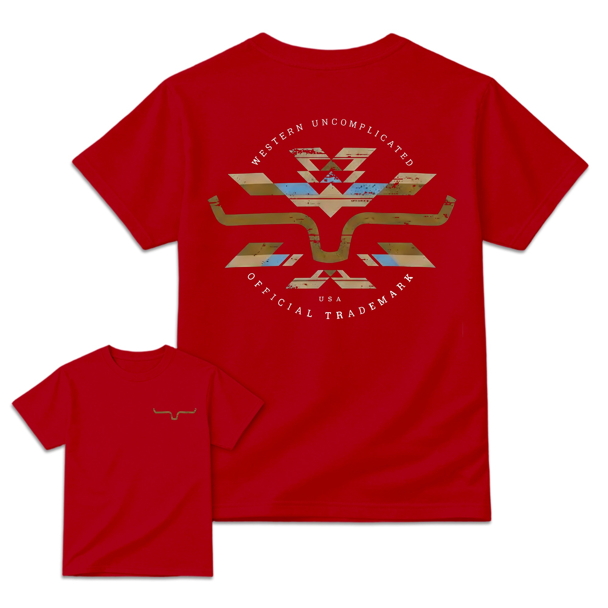 Vintage Western Longhorn Tribal Print Double Sided Graphic T‑Shirt