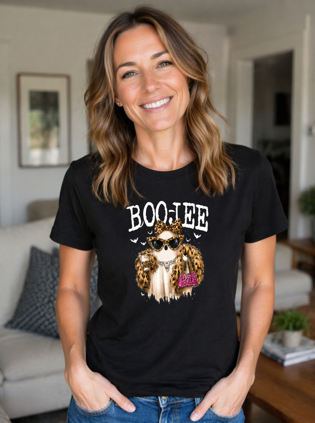 Boojee Leopard Print Owl With Sunglasses And Pink Handbag Graphic T-shirt