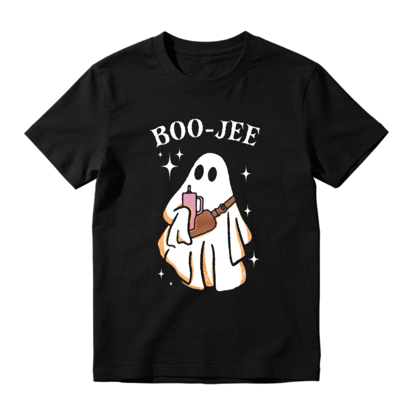 Boo Jee Ghost Holding Pink Drink And Brown Bag Funny Halloween T-shirt