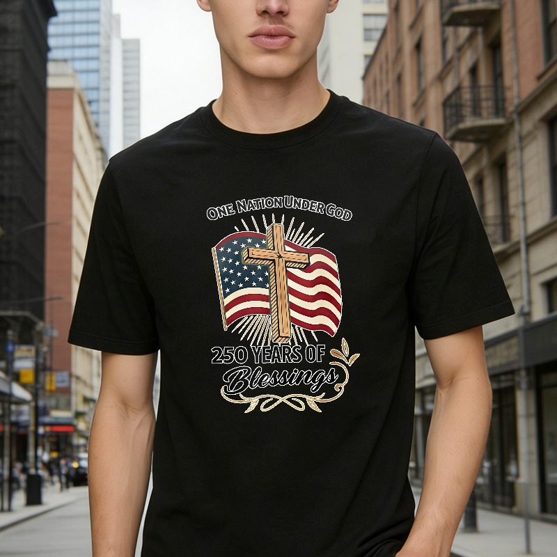 One Nation Under God American Flag Cross 250 Years Of Blessings Unisex Classic T-shirt