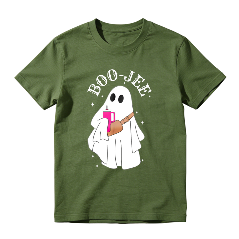 Cute Ghost Holding Pink Drink Boo Jee Funny Halloween T-shirt