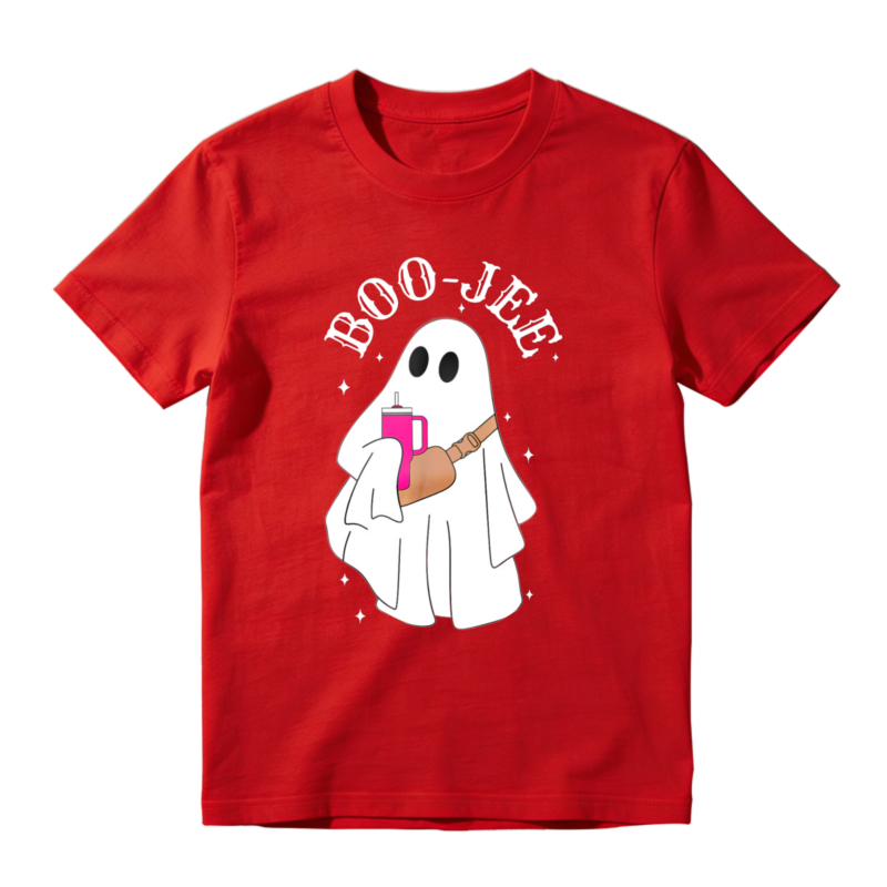 Cute Ghost Holding Pink Drink Boo Jee Funny Halloween T-shirt