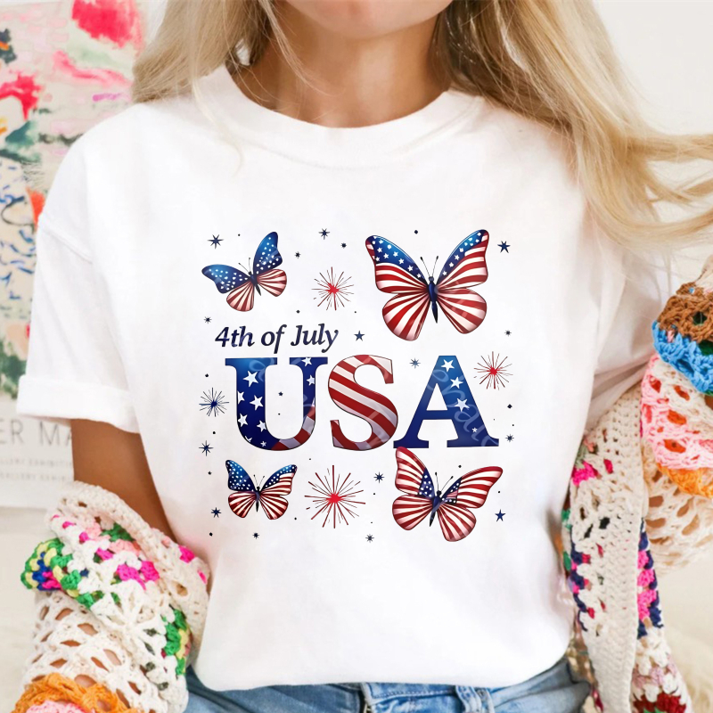 Butterfly Usa Flag 4th Of July Unisex Classic T-shirt