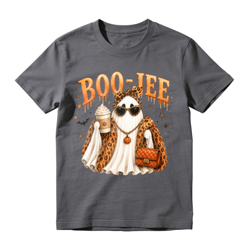Boo Jee Leopard Print Ghost With Sunglasses Coffee And Handbag Halloween T-shirt