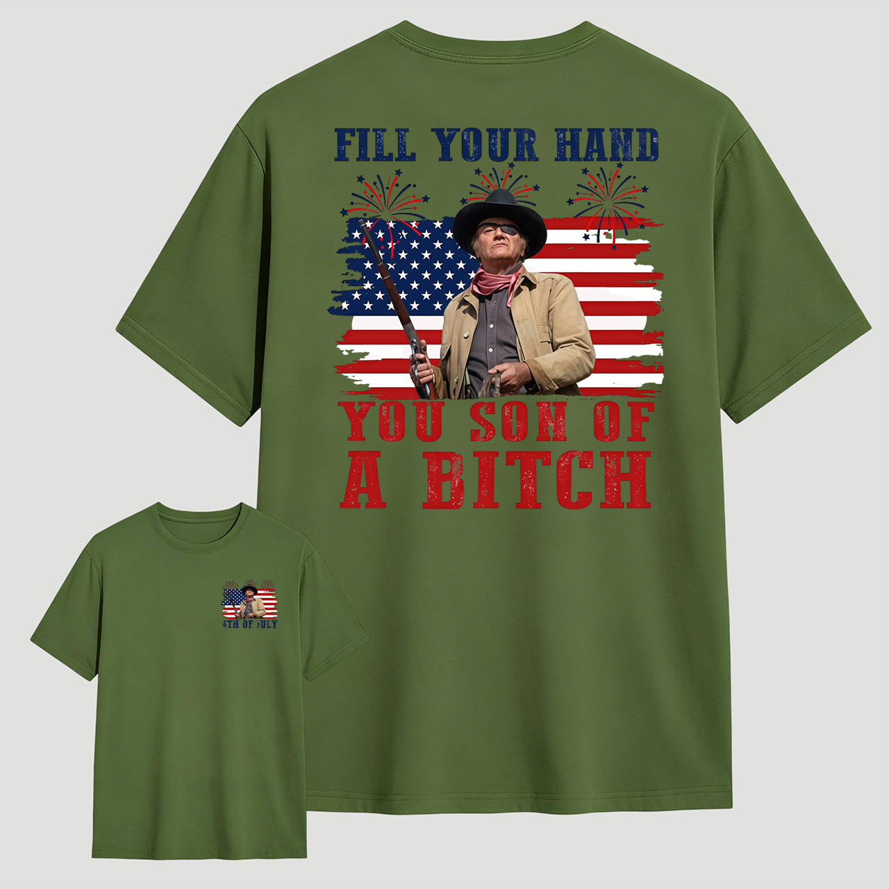Funny Patriotic Cowboy Shirt for Men, Fill Your Hand USA Flag Graphic Tee, 4th of July Western Cowboy T-Shirt