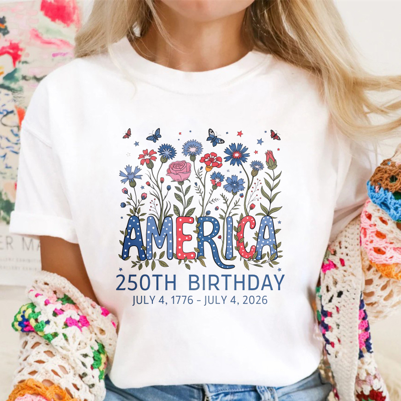 Floral America 250th Birthday July 4 1776 July 4 2026 Unisex Classic T-shirt