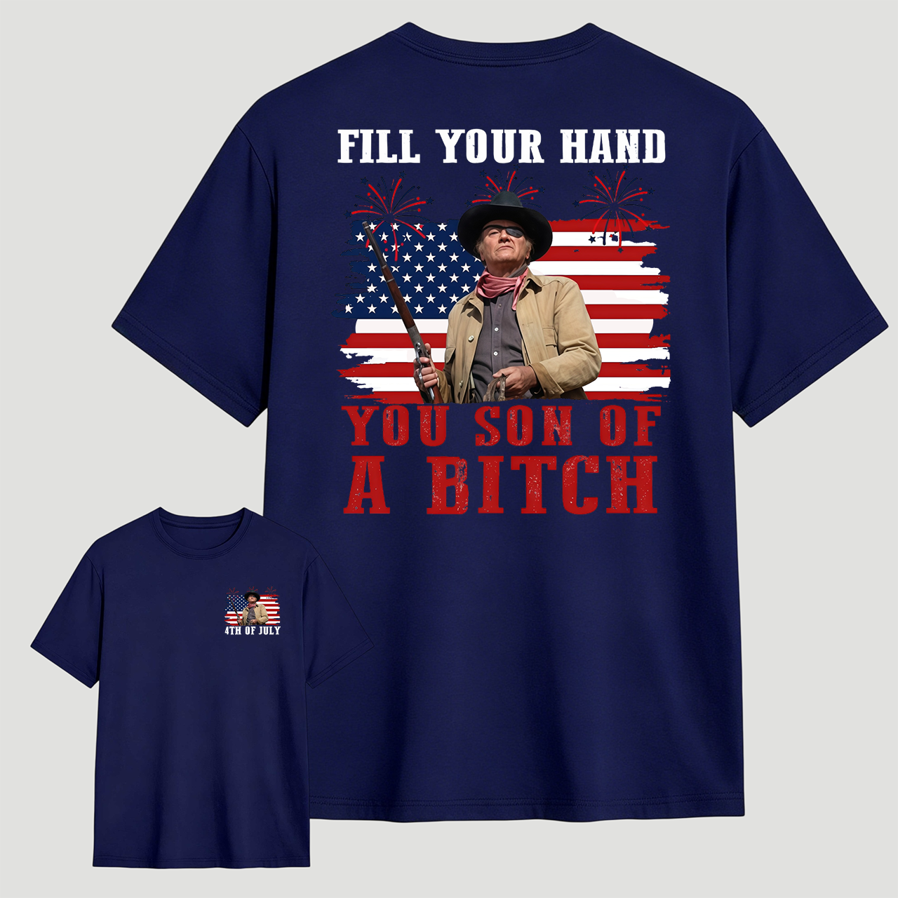Funny Patriotic Cowboy Shirt for Men, Fill Your Hand USA Flag Graphic Tee, 4th of July Western Cowboy T-Shirt