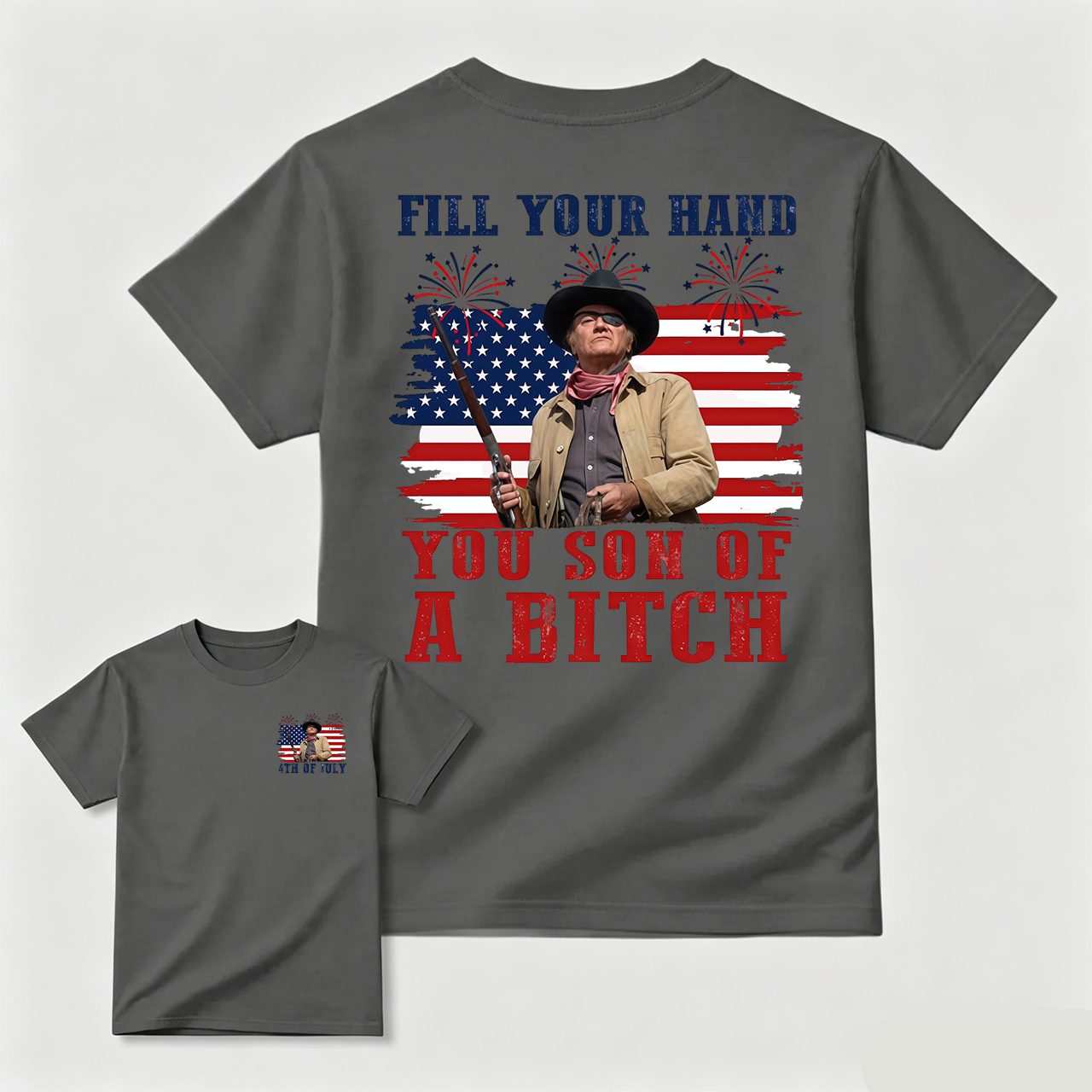 Funny Patriotic Cowboy Shirt for Men, Fill Your Hand USA Flag Graphic Tee, 4th of July Western Cowboy T-Shirt