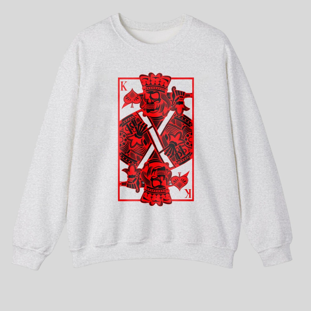 Red King Card Design With Crown And Crossed Swords tshirt 100% cotton