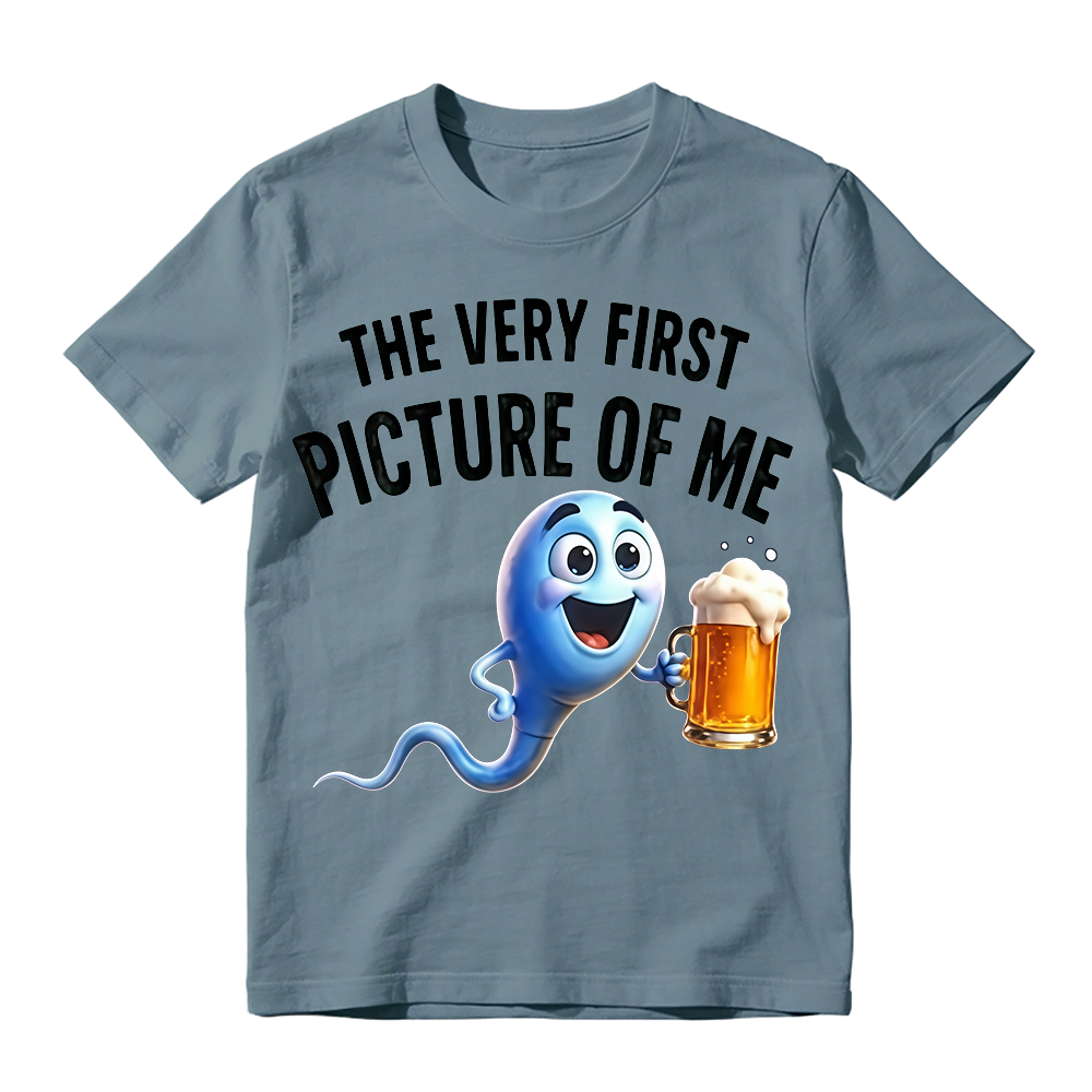 100%cotton The Very First Picture of Me Funny Beer Drinking Sperm Joke T-Shirt