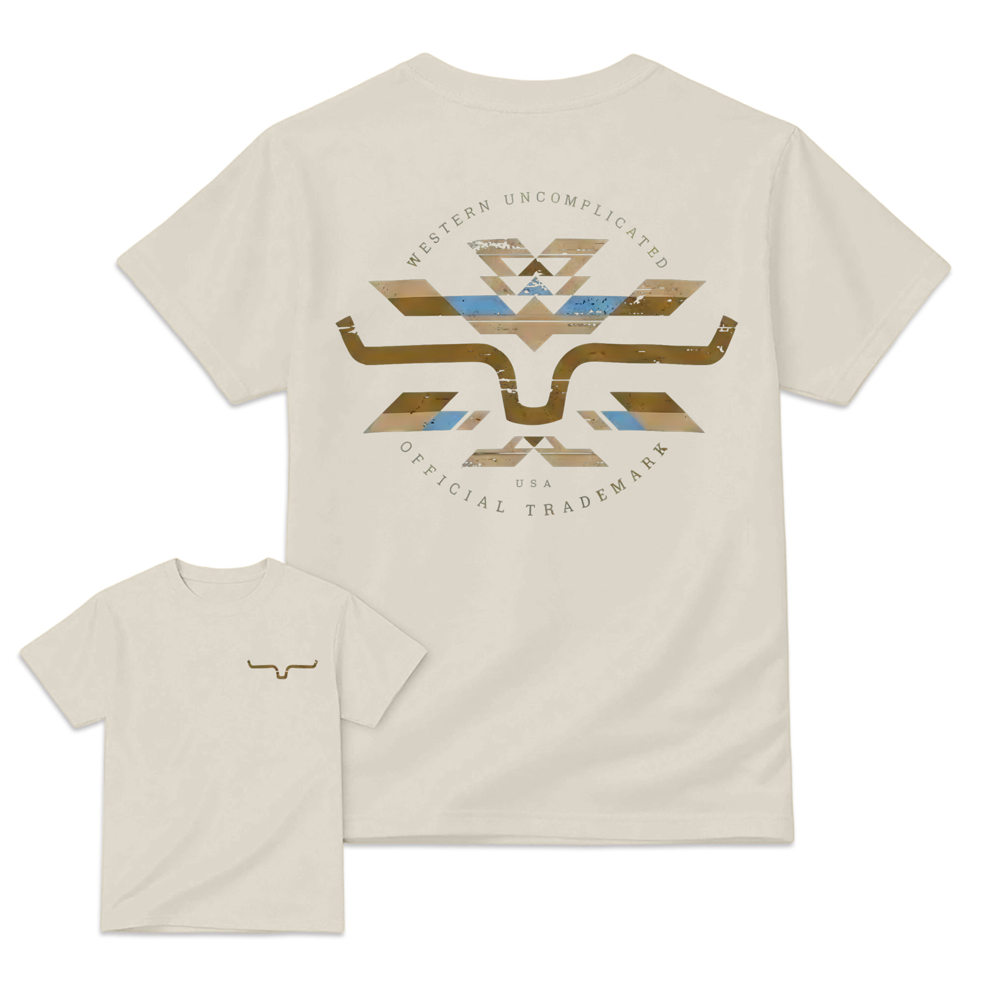 Vintage Western Longhorn Tribal Print Double Sided Graphic T‑Shirt