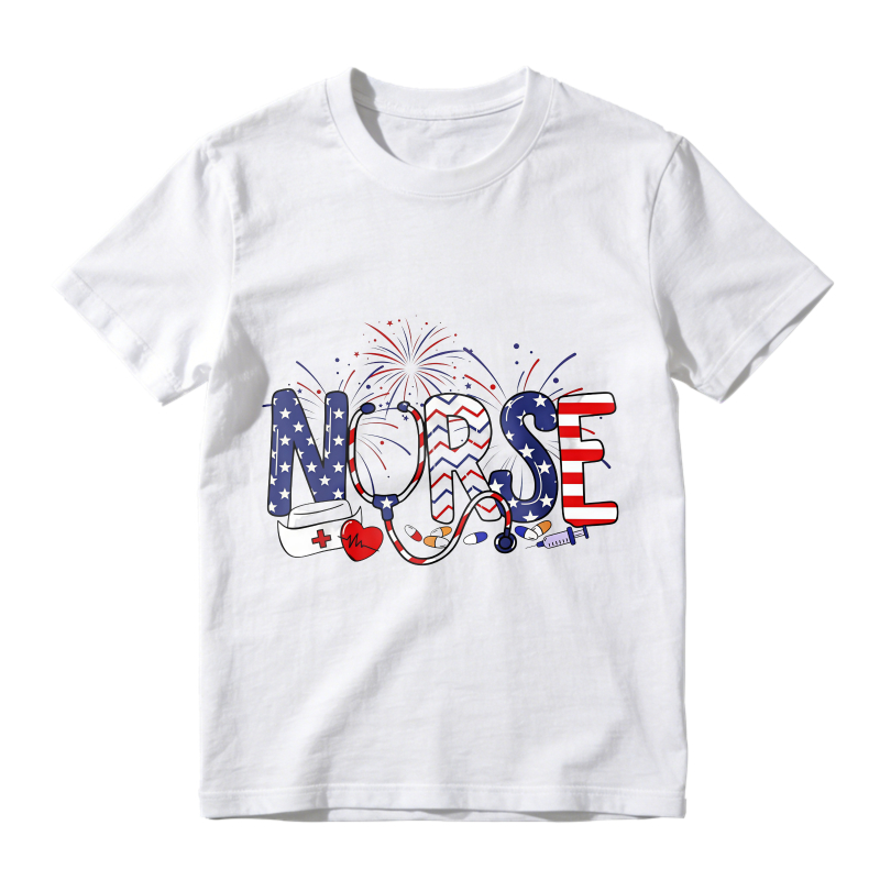 Nurse With American Flag And Fireworks Design Unisex Classic T-shirt